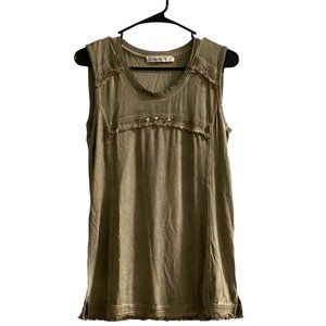 Elisa Cavaletti Grey Sleeveless Embroidered Tunic Tank Top S